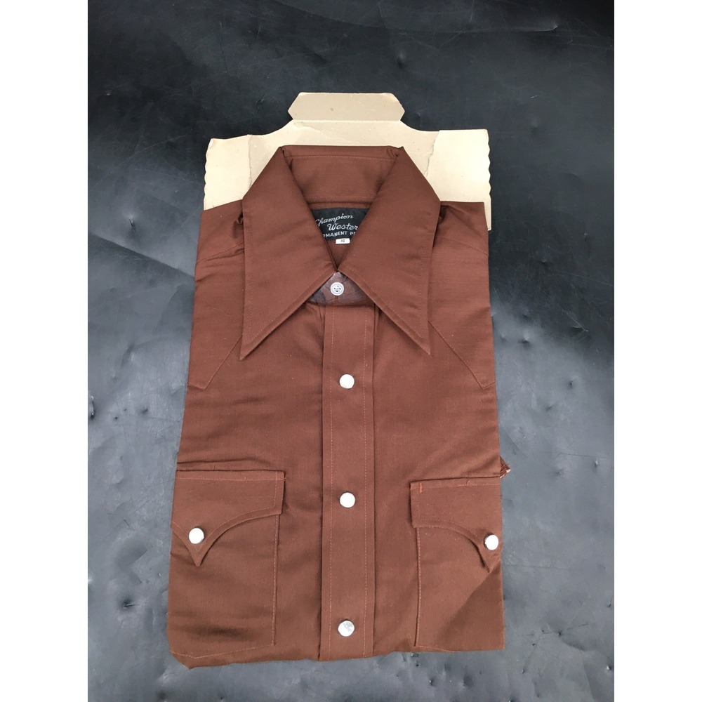 New Men's Champion Westernβ Brown Design Long Sleeve Pearl Snap Small